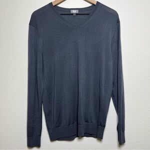 Uniqlo Men Pure New Wool Sweatshirt Medium‎ Steel Blue V-Neck Preppy Old Money
